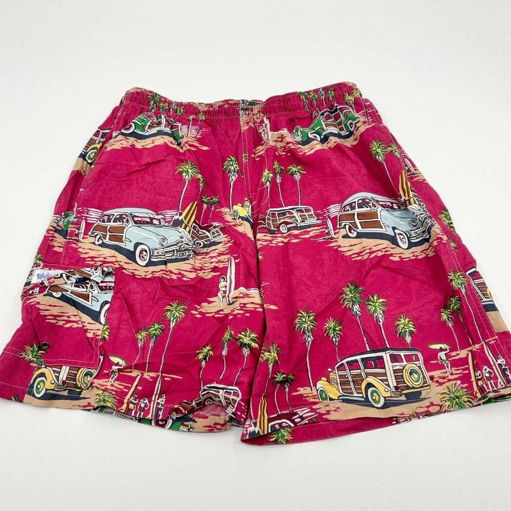 Mens Vintage Hawaii Surf Swim Trunks‎ Pink Woody Car Tropical Beach Shorts XL
